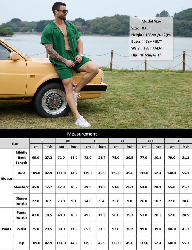 Marvmys Mens Button Down Pajamas Set Classic Short Sleeve and Shorts Jammies Sleepwear Loungewear Green 3XL2