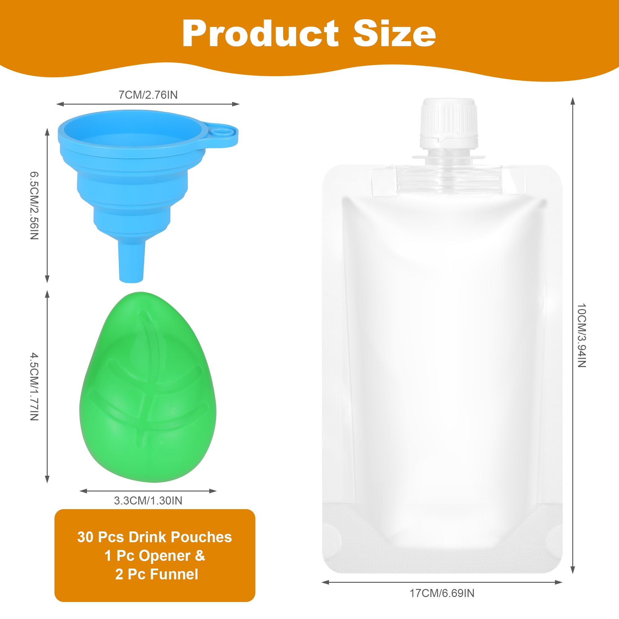 30 Pezzi Sacchetti per Bevande 250ml, Sacchetto per Bevande Usa e Getta con 2 Imbuti in Silicone, Saccheti Portatili per Liquidi, Sacchetti per Alcolici per Feste, Picnic, Viaggi, Sport