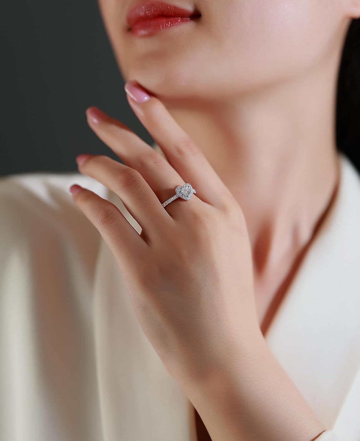 Sterling Silver Halo Lab Grown Diamond Engagement Ring, Pave Band - Image 5