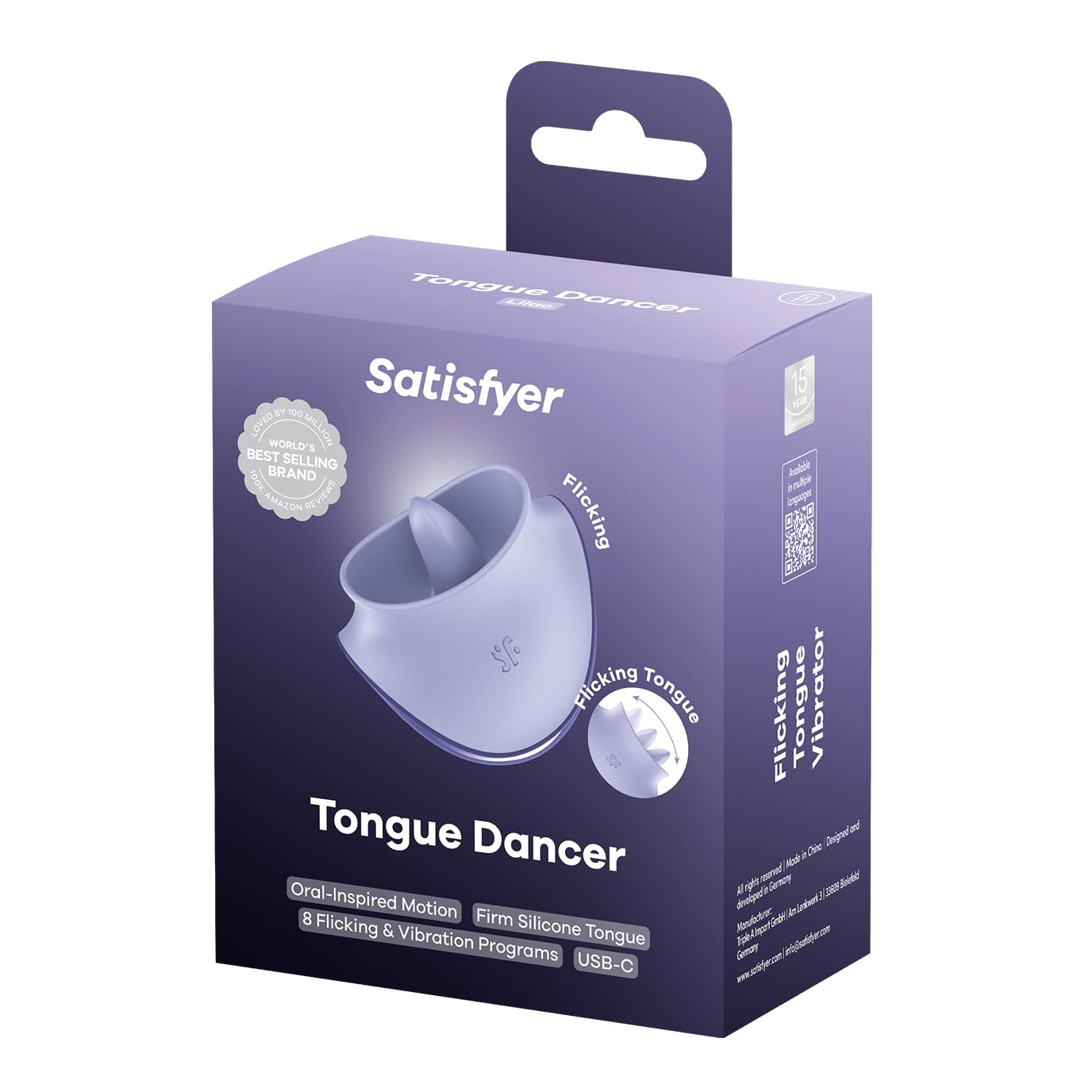 Satisfyer Tongue Dancer, vibratore clitoride con funzione lingua, 8 programmi di vibrazione e 8 modalità di perdita, silicone, impermeabile (IPX7), vibratore silenzioso, giocattolo stimolante per