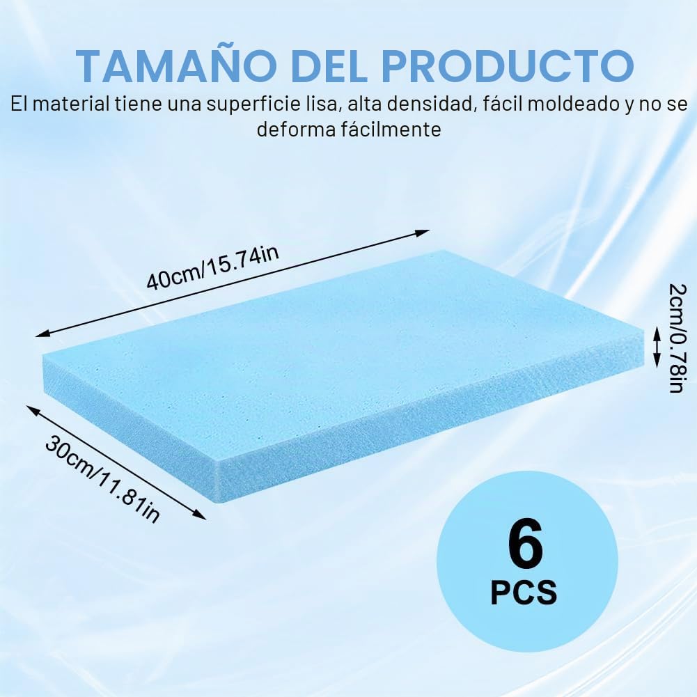 6 placas de espuma, placas de poliestireno de 20 mm, XPS, 6 unidades, 40 x 30 x 2 cm