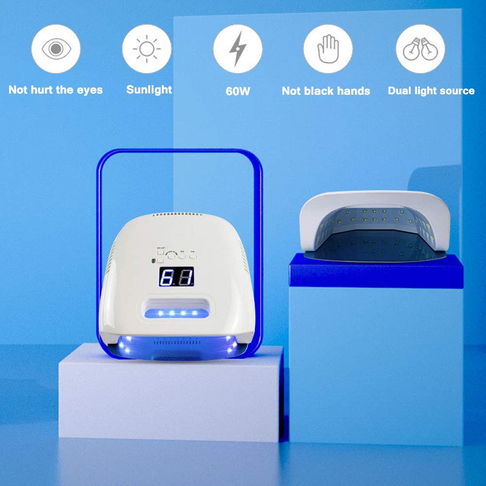 Lampada per unghie, Lampada for unghie LED senza fili da 60 W, luci polimerizzanti for smalto for unghie ricaricabili Pro Gel, asciuga unghie portatile wireless for unghia e unghia del piede