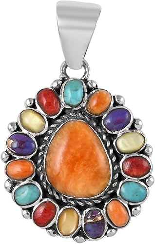 Colgante de plata de ley 925 estilo Santa Fe para mujer, joyería de regalo de cumpleaños para mujeres, Mediano, Gema, Turquesa