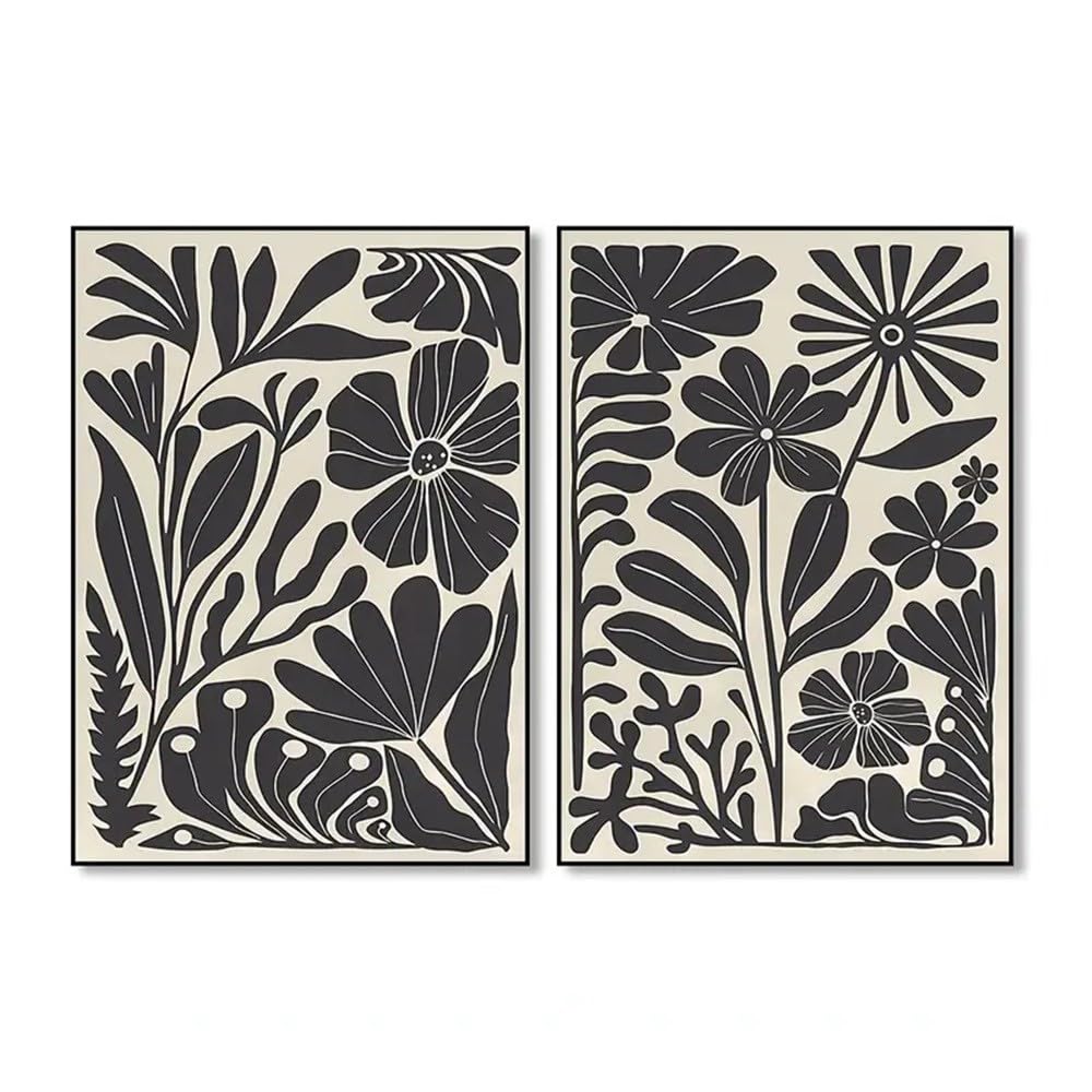 WUHBCZ Pictures,Canvas Poster, Vintage Abstract Botanical Black Flower Canvas Wall Art for Living Room, Kitchen, Decor Wall Art Home Room Decoration-40 * 60cm*2PCS (No Frame)