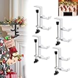 4Pcs Fireplace Stocking and Garland Hanger, 2 in 1 Mantel Hanger for Garland, Fireplace Stocking Holders for Mantle Garland Hooks for Xmas Holiday Home Party Decoration, Fits 0.31”-3.5”Mantles