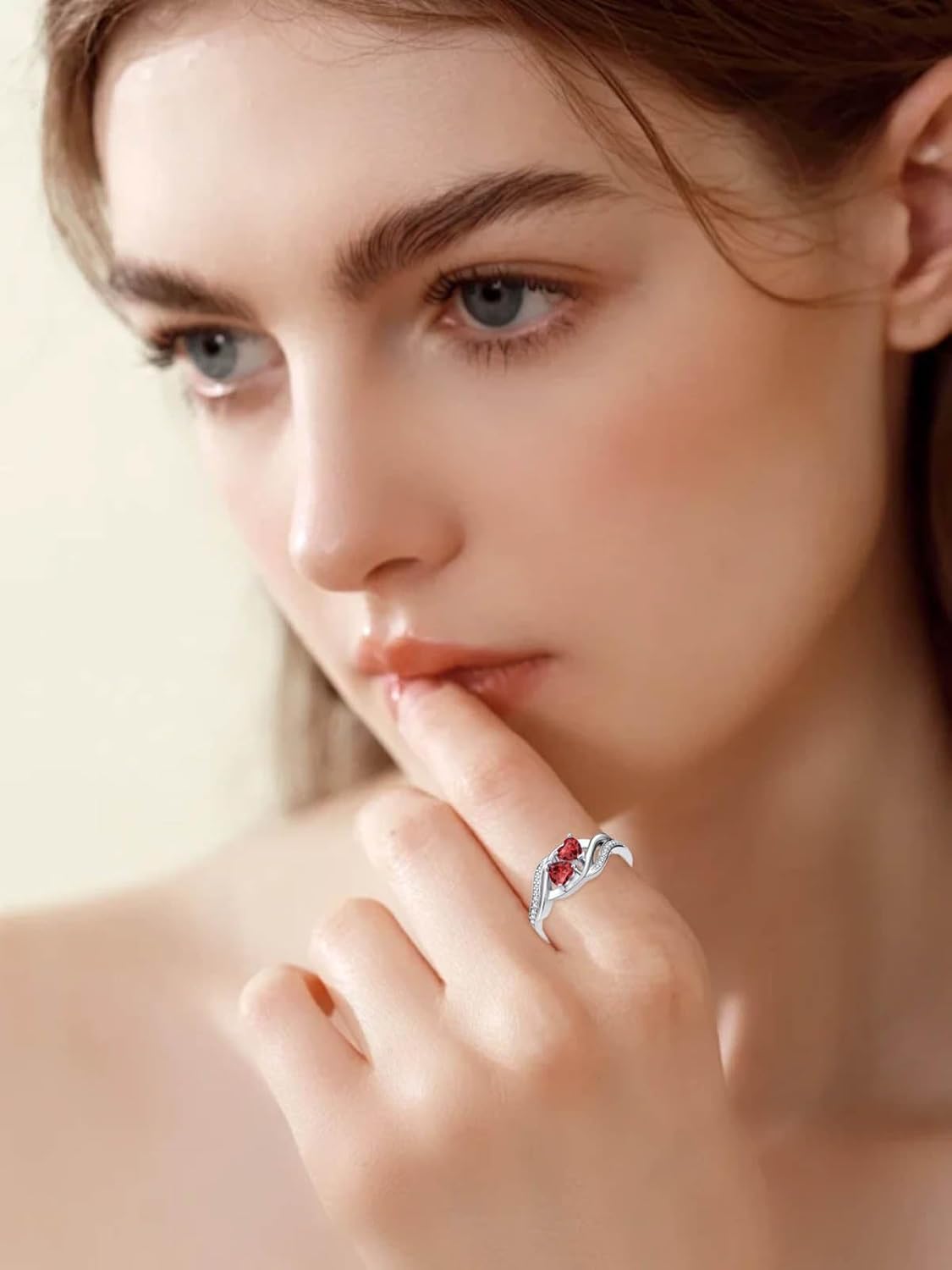 Garnet Rings for Women Heart Branch Statement Promise Band January Birthstone Rings Anniversary Jewelry Bridal Wedding Engagement Eternity Valentine's Mothers Day Birthday Gifts for Women Her Wife