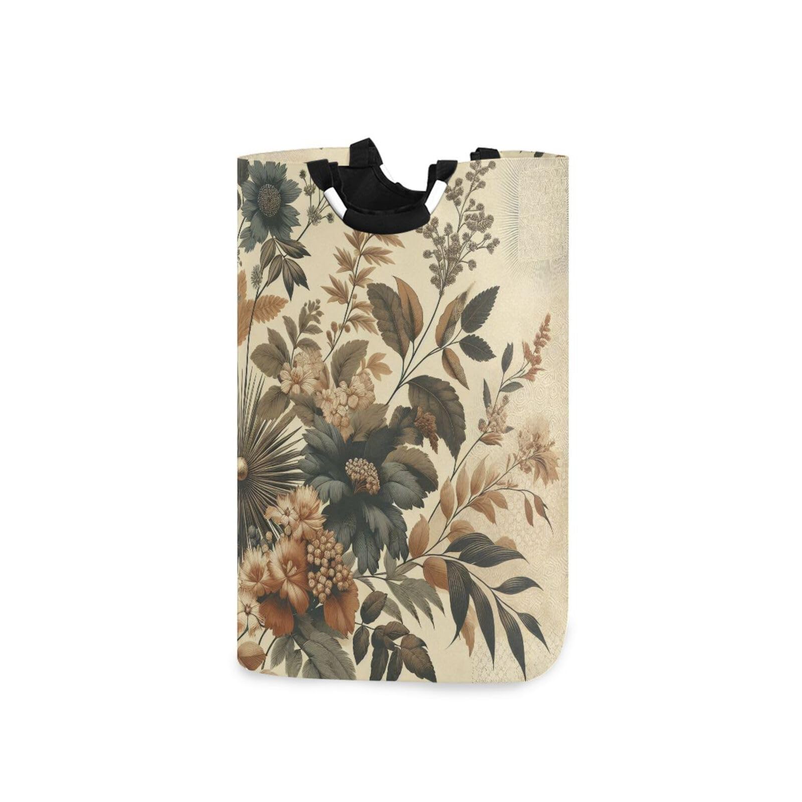 Jihqo Laundry Hamper Basket Vintage Botanical Retro Flowers Collapsible Nursery Storage Bin Waterproof Clothing Baskets for Home Bedroom Bathroom Washing Room