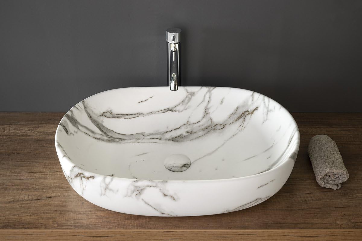 Sapho CALEO Keramik-Waschbecken zum Aufsetzen, 60x42cm, Bianco carrara