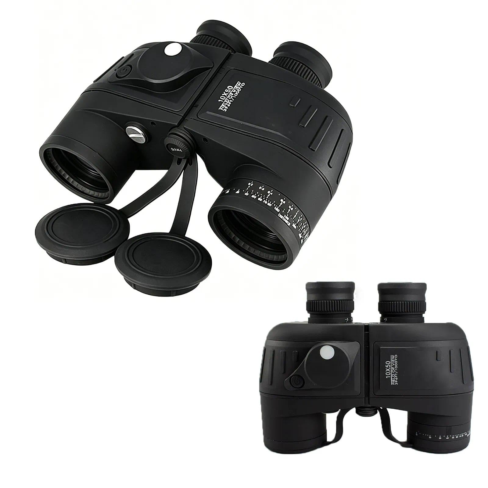 Jumelles 10 × 50 avec Boussole Étanche À Fort Grossissement, Télémètre Haute Définition Vision Nocturne À Faible Luminosité Idéales pour Les Activités De Plein Air La Navigation De Plaisance(Noir,10)