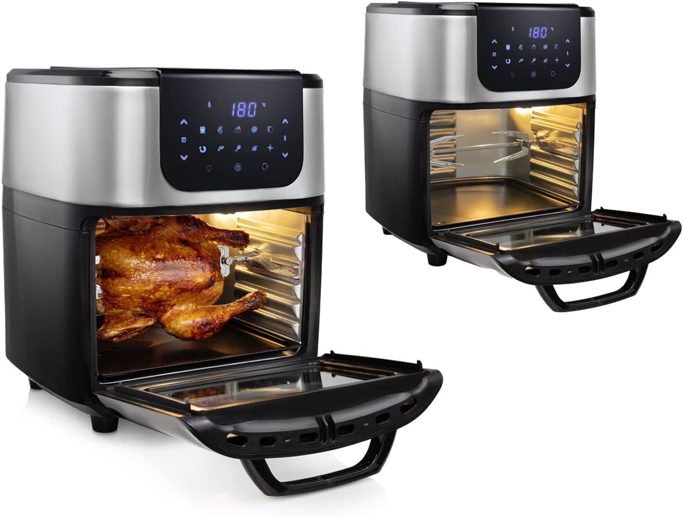 Close-up of the digital touch control panel of the Princess Deluxe Mini-Oven and Air Fryer