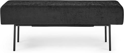 Miniatura 6 de Polibi Moderno banco lateral de cama, banco tapizado de felpilla con patas de metal para dormitorio, entrada, sala de estar, color negro