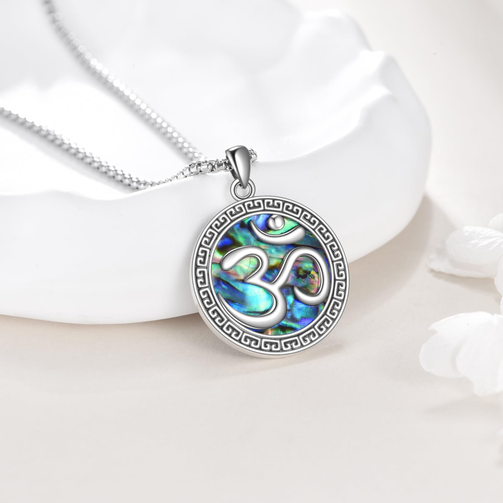 Collana in argento sterling 925 con ciondolo a forma di conchiglia di abalone, simbolo di om, Buddha spirituale, gioiello da preghiera per yoga da donna