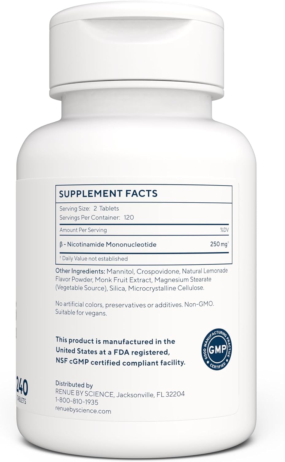 Renue By Science NMN Supplement | 240 Chewable Vegetarian Tablets - 125mg Nicotinamide Mononucleotide per Serving | Lemon Flavour - Manufactured in The USA Third-Party Tested - Image 2