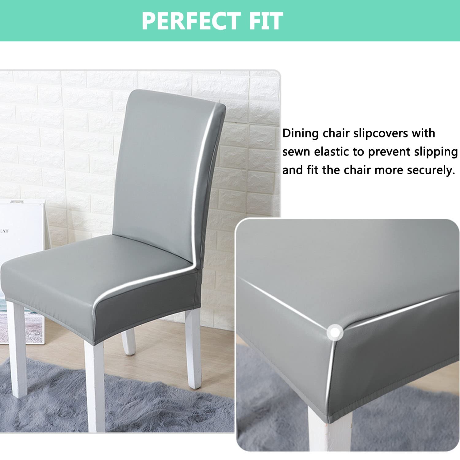 YOPOIY 2 4 6 Pack Stuhlhussen, Fest PU Leder Stuhlhussen für Esszimmerstühle Wasserdicht und ölfester Sitzschutz für Esszimmer Wohnzimmer Zuhause-Schwarz-6 STK
