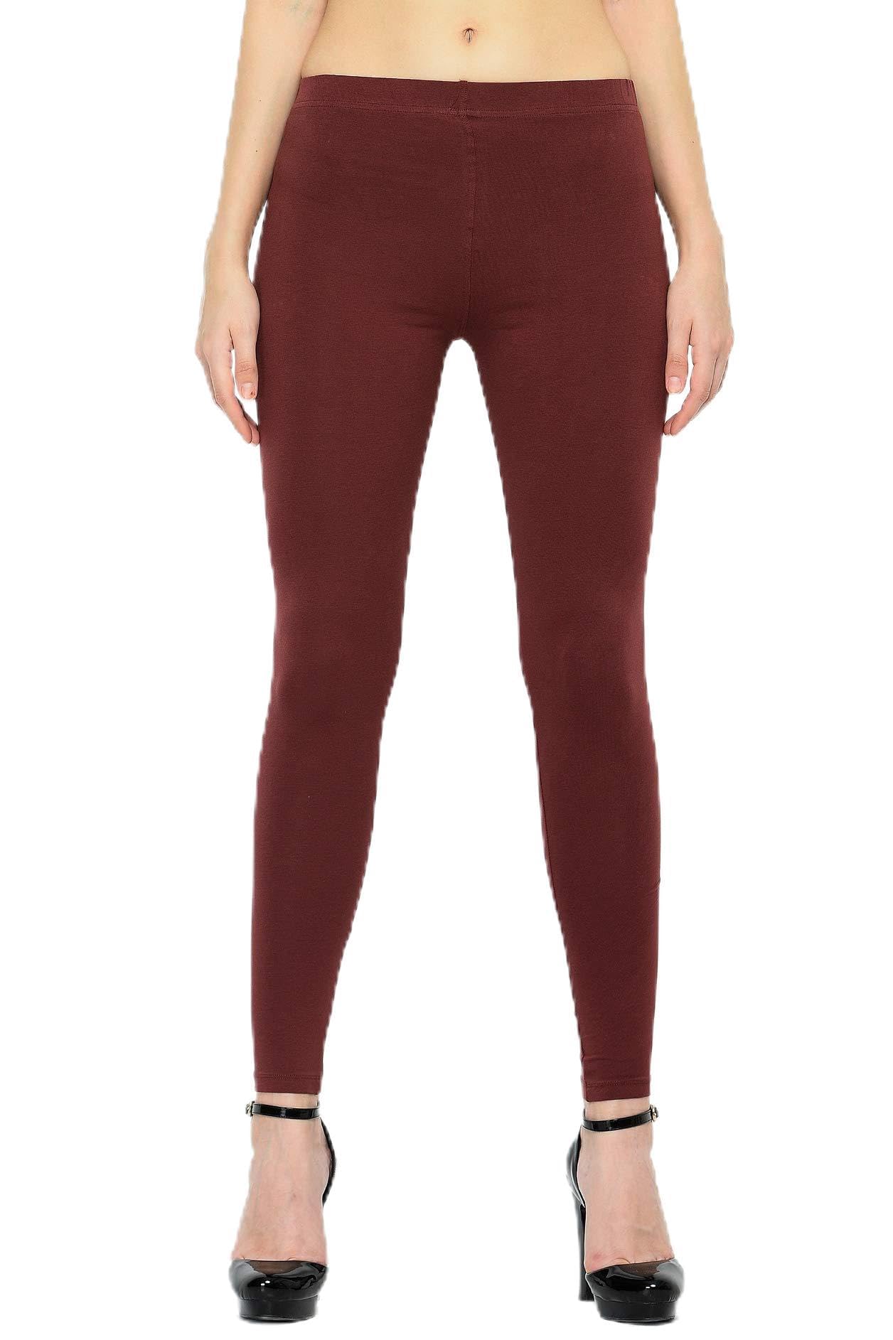 frenchtrendz Women's Cotton Spandex Stretchable Mid Rise Slim Fit Ankle Length Leggings with Ultrasoft Waistband (Brown, XX-Large)-picture-18