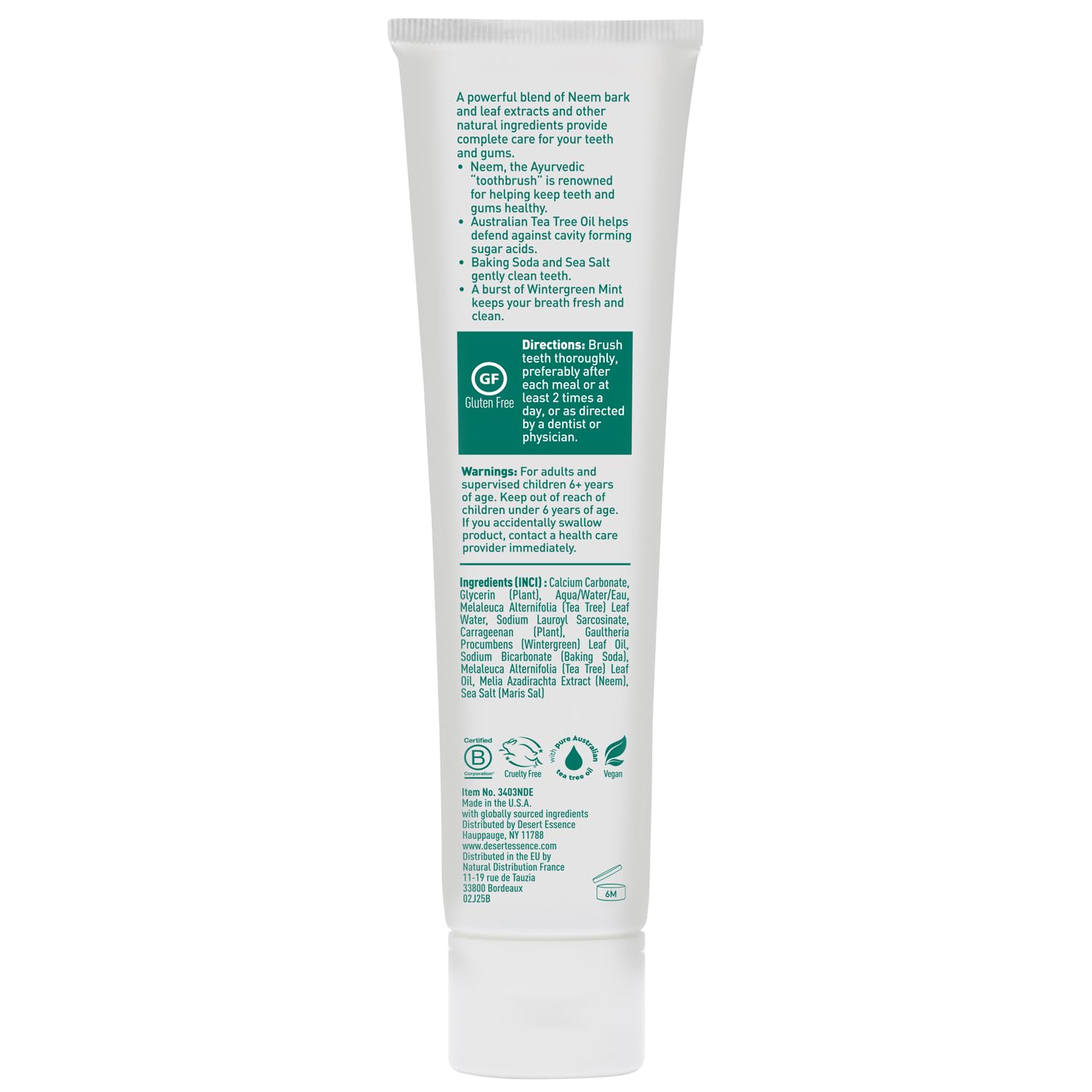 Desert Essence – pasta do zębów Tea Tree Neem (6,25 oz – opakowanie 1)