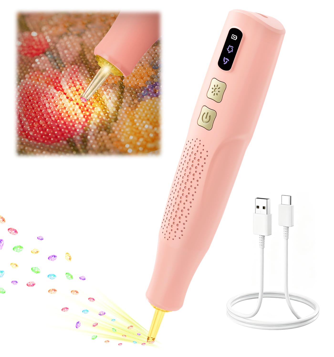 Electric Diamond Art Pen with Light, Diamond Painting Pen 2 Suction Levels