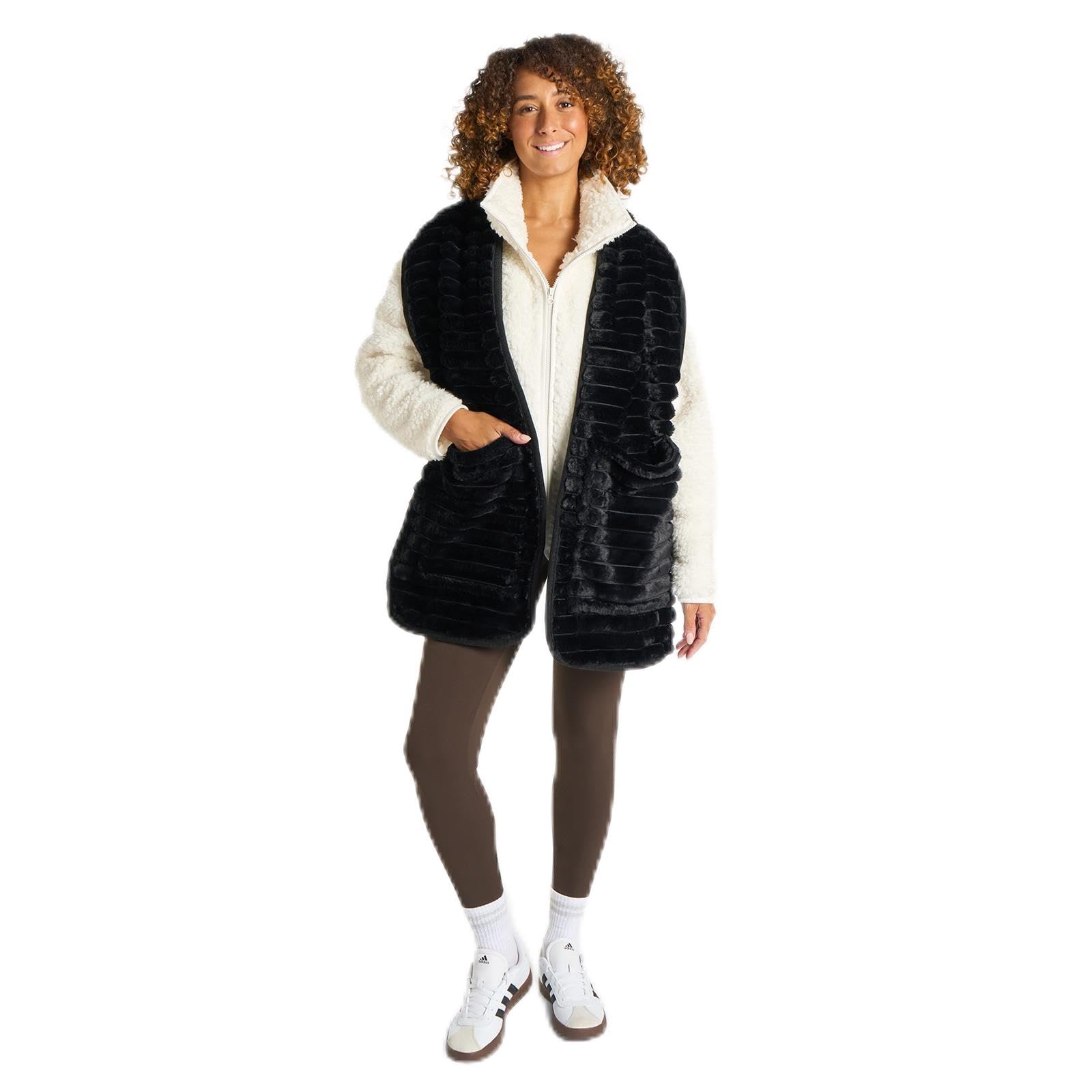 OHS Ribbed Faux Fur Pocket Scarf Hand Warmer - Black - One Size