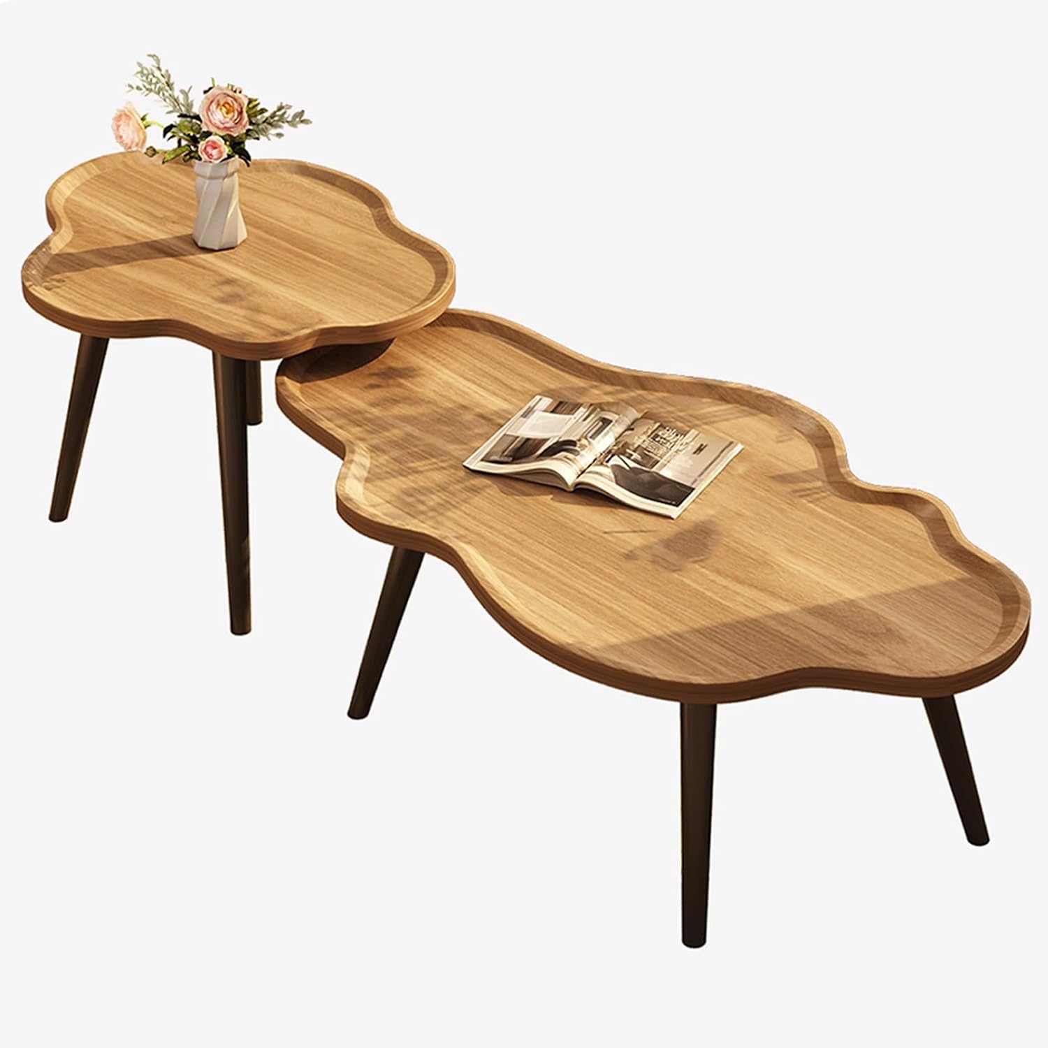 47in+25in Coffee Table Set of 2, Nesting Table with Edge Elevation Design, Large Desktop Storage Center Table, for Living Room Office Table, Easy Assembly(Wood Color)