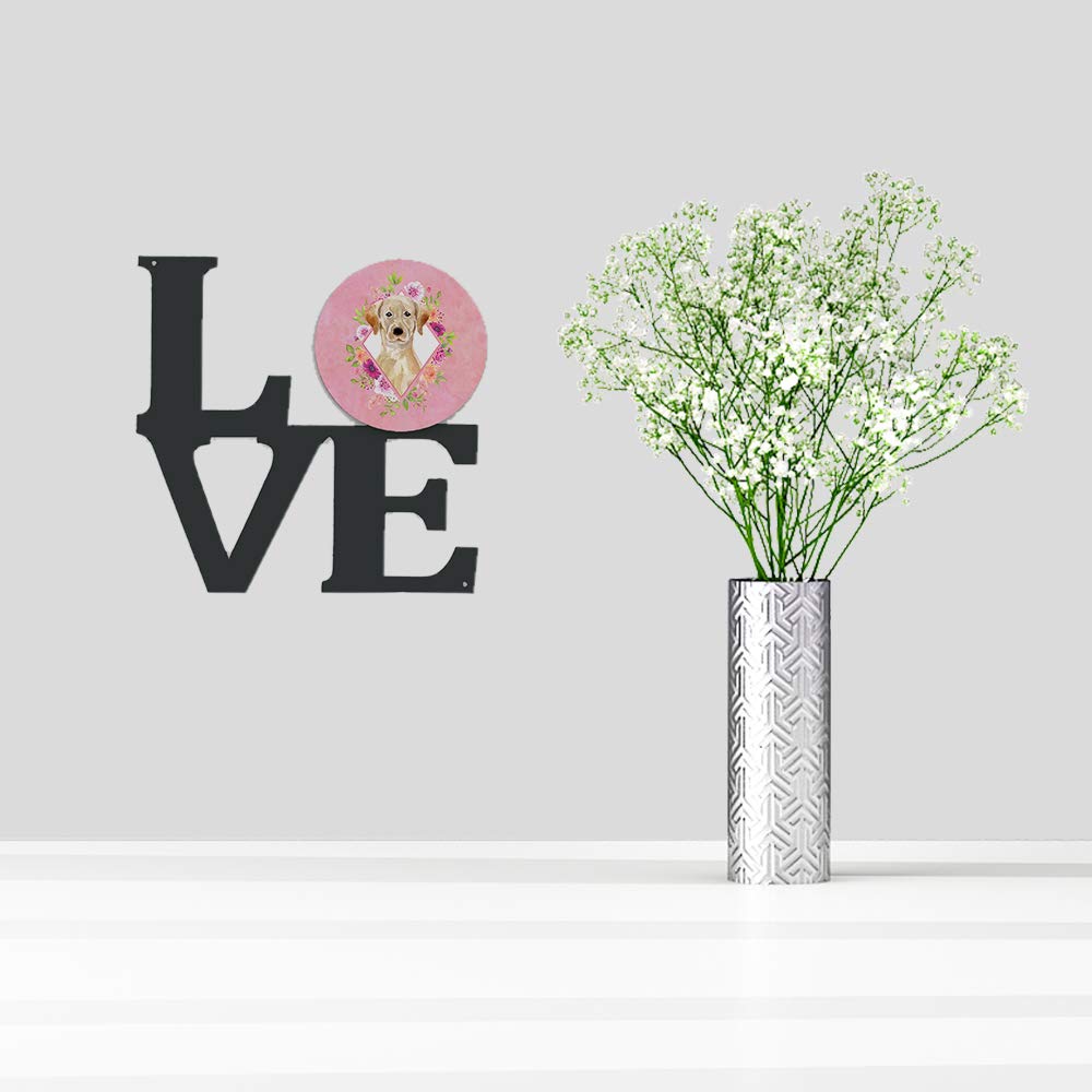 Carolines Treasures Wanddekoration, gelbes Labor, rosa Blumen, Metall, Mehrfarbig