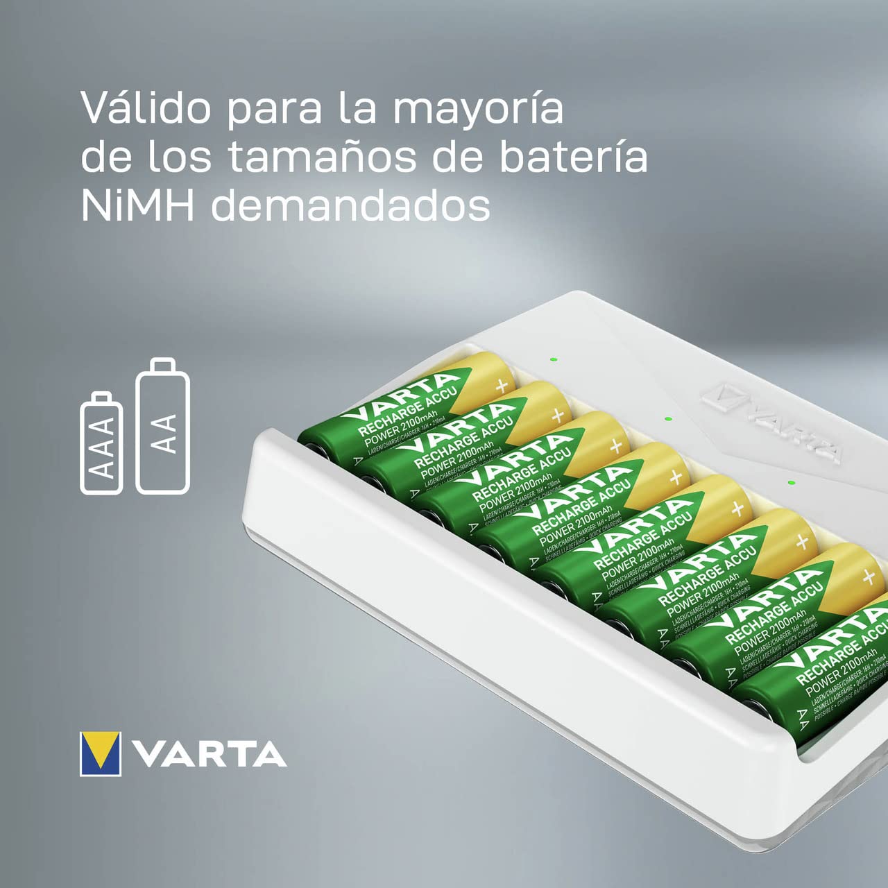 VARTA Multi Charger para 2/4/6/8 Pilas Recargables AA, AAA NiMH, Incl. Cable USB Tipo C