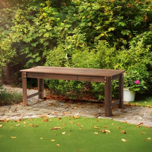 Image of VINGLI Outdoor Wood Bench, 48 inch Outdoor Bench Patio Wooden Bench Garden Bench Outdoor Backless Bench for Deck Patio (Carbonized)