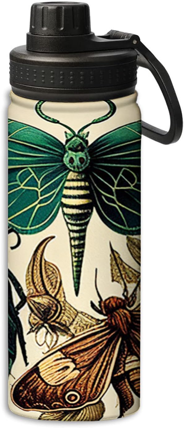 Yioniii Insects And Moths Print pattern Water Bottles Insulated 18 oz,Insulated Double Walled Leak Proof Sports Water Bottle，Thermo Mug Keep Cold and