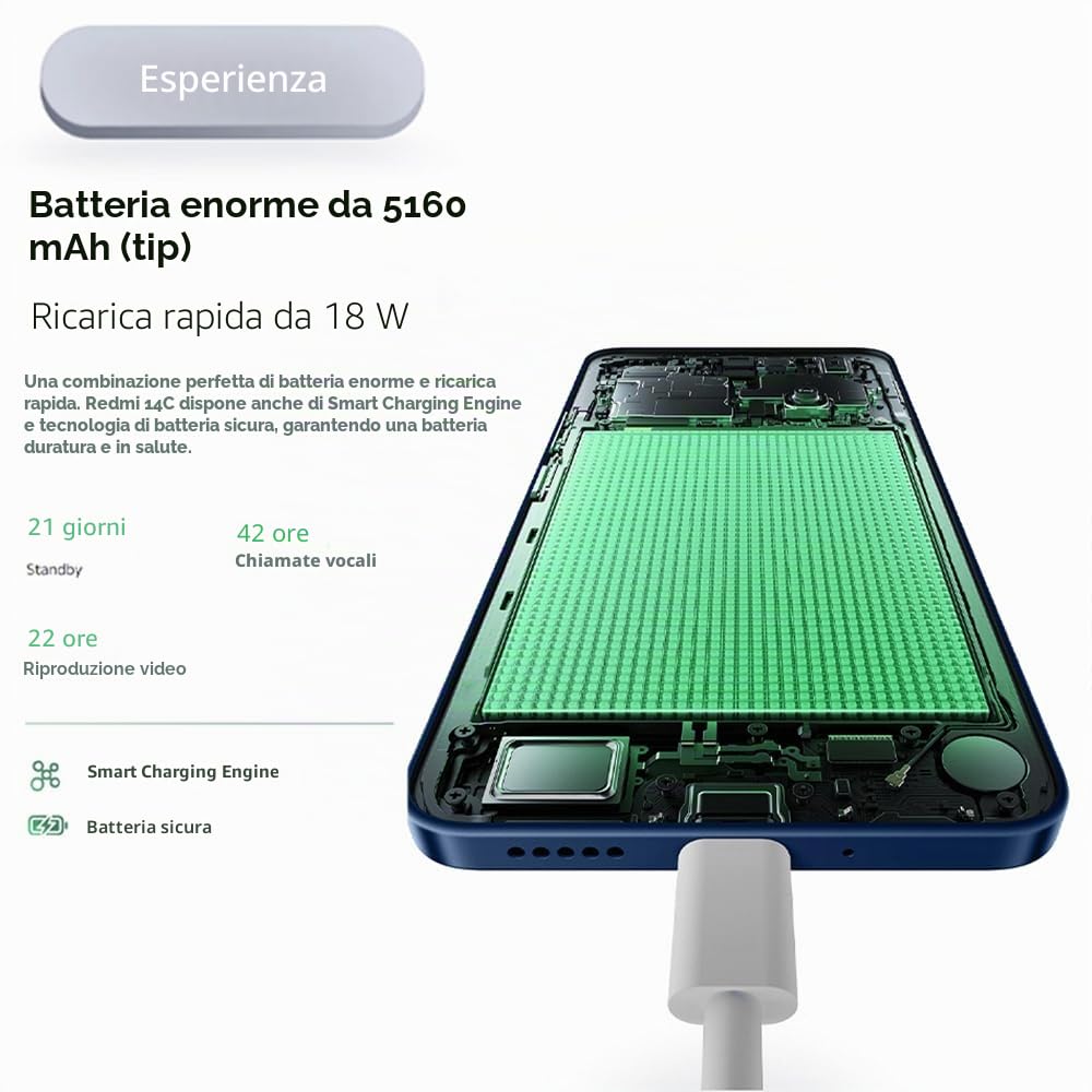 Xiaomi Redmi 14C Smartphone 8 + 256GB Mobile 5160mAh Versione (con NFC ma senza caricabatterie, Blu)