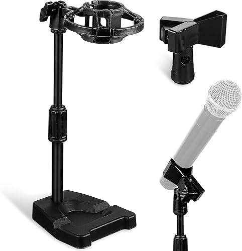 Toyvian Soporte de micrófono de escritorio ajustable con base estable y soporte de montaje de choque, soporte de mesa para micrófono de mesa que