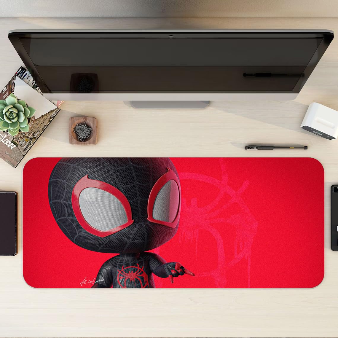 Gadgets WRAP Extra Large Desk Mat Mouse Pad 12 x 32 Inch, Anti-Slip, Spill-Resistant, Ideal for Home, Office, Gaming Setups – Chibi Spiderman