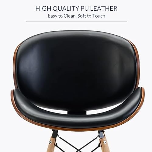 Vista 5 de BELLEZE Juego de 2 sillas de comedor modernas de mediados de siglo, tapizadas de piel sintética de nogal, respaldo curvado, silla de comedor