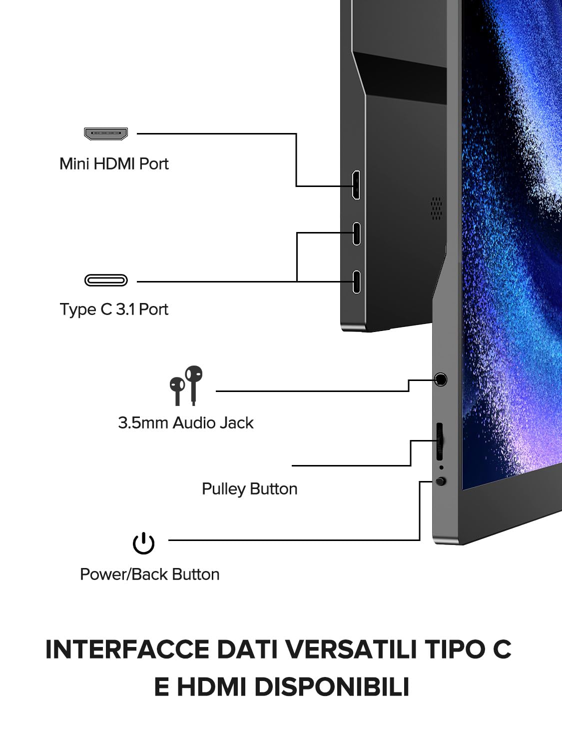 UPERFECT Monitor Portatile Touchscreen 15.6" 125% sRGB FHD HDR Opaco 2000:1 Contrast, Custodia Multifunzionale in Pelle, Compatibile con VESA, Doppia porta USB-C per Laptop/Telefono/Console di Gioco