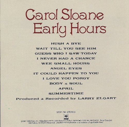 CAROL SLOANE - Early Hours = ボディ・アンド・ソウル - CD