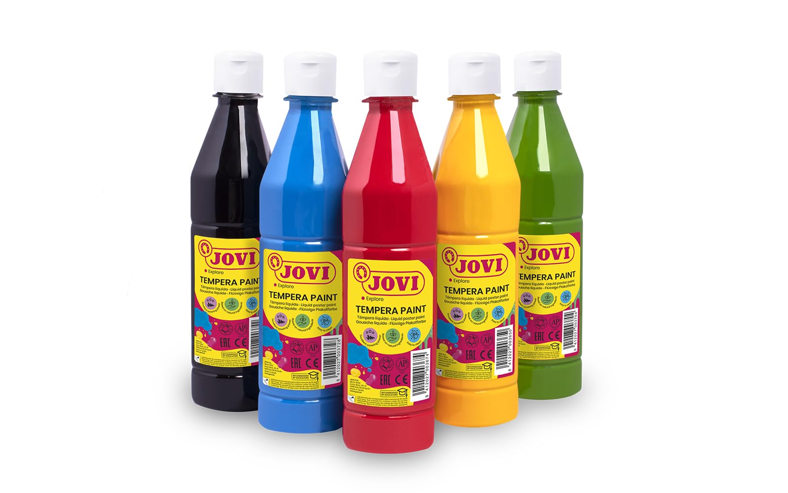 Jovi - Témpera líquida 6 botes de 500ml, colores primarios, formato escolar | fácil de lavar - sin gluten