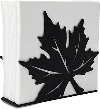 Maple Leaf Design Napkin Holder for Table,Metal Standing Napkin Dispenser for 5-inch Paper Napkins,Black Metal Napkin Storage for Kitchen Dining Room Coffee Bar,Mail Letter Sorter Rack