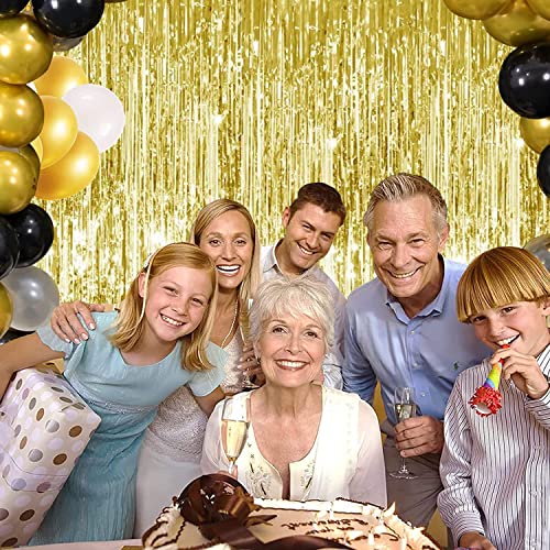 Image of TONIFUL 2Pcs Gold Metallic Tinsel Foil Fringe Curtains,Gold Photo Booth Backdrop Streamer Curtain Photo Booth Props for Bachelorette Party,Birthday,Graduation,Christmas Decor(6.6ft x 9.9ft)