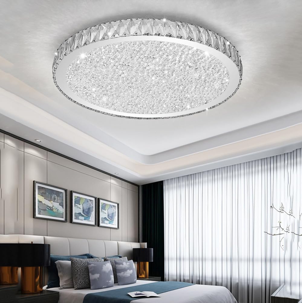 Plafoniera da incasso in cristallo con decorazione cromata per bagno Apparecchio di illuminazione moderno a LED dimmerabile Grande plafoniera rotonda per soggiorno Lampada da soffitto per picc