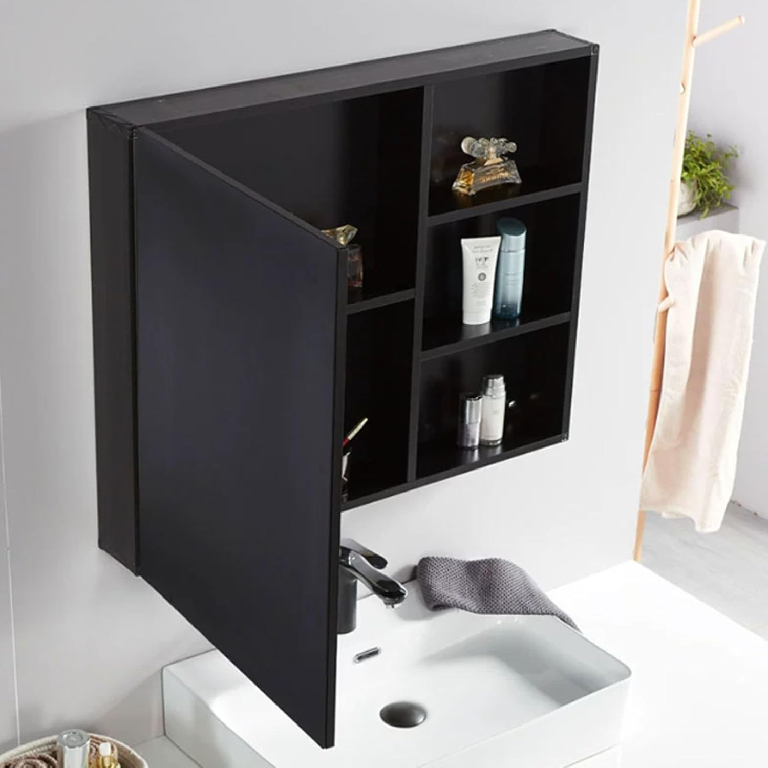 Wall Cabinet with Doors for Kitchen Storage, Kitchen Wall Cabinets Wall Mounted Hanging Organizer with Shelves, Bathroom Wall Cabinets with Doors, Space Aluminum Simple Wall Mount Cabinets for Storag