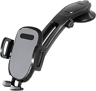 PTZ VISION Car Phone Holder,Adjustable Curved Arm Dashboard Mount Mobile Suction Cup Holder with Slipper,360 Degree Rotation Windshield Cell Phone Cradle for iPhone 12 Pro Max,iPhone 11