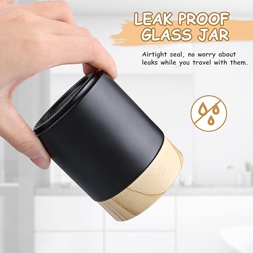 Miniatura 5 de Furnido Paquete de 6 tarros de vidrio redondos negros de 8 onzas, recipientes de vidrio vacíos para cosméticos con tapa de grano de madera de