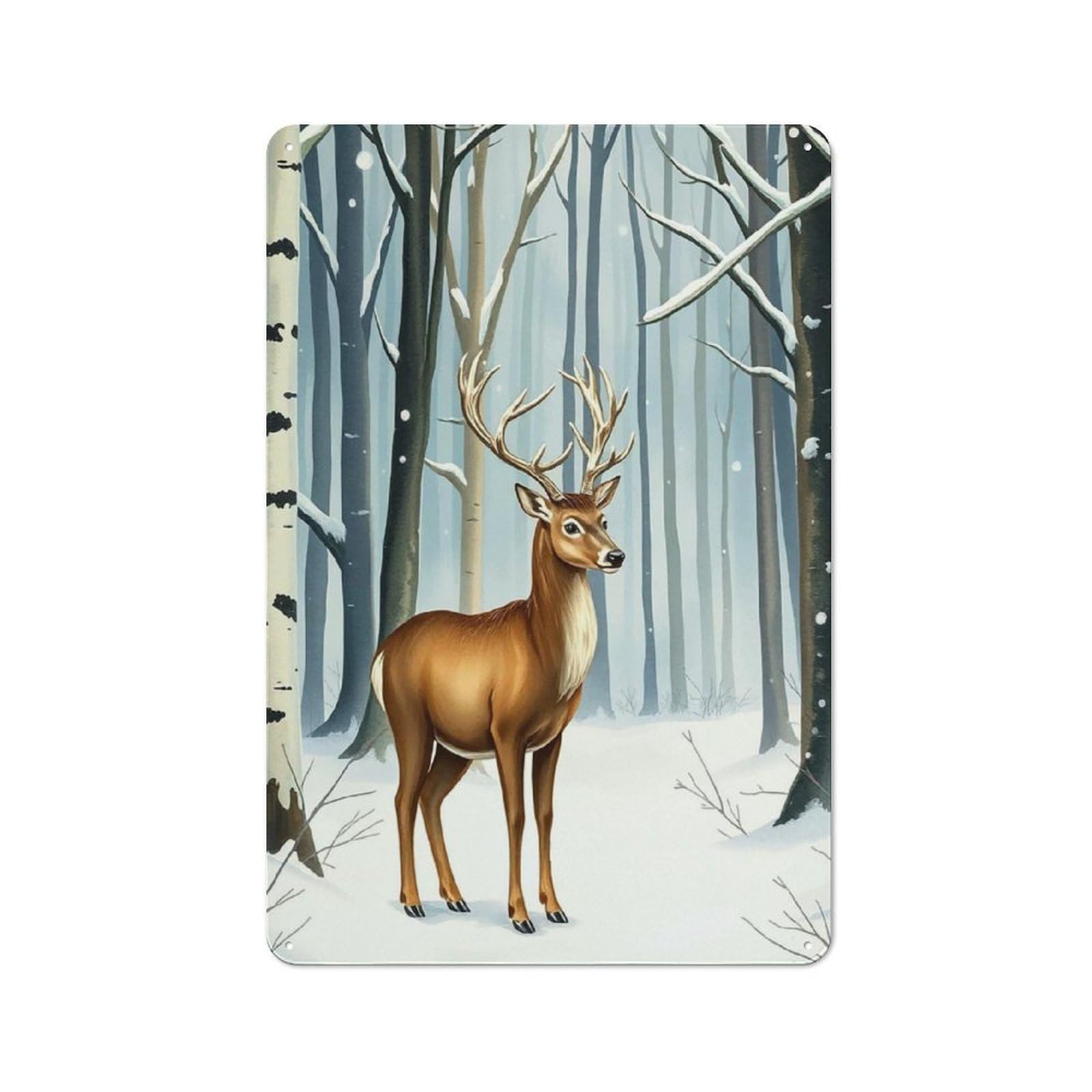 Deer in Winter Forest Vintage Metal Wall Decor 30x20cm, Vintage Tin Sign for Bakery, Diner, Cafe Or Family Room