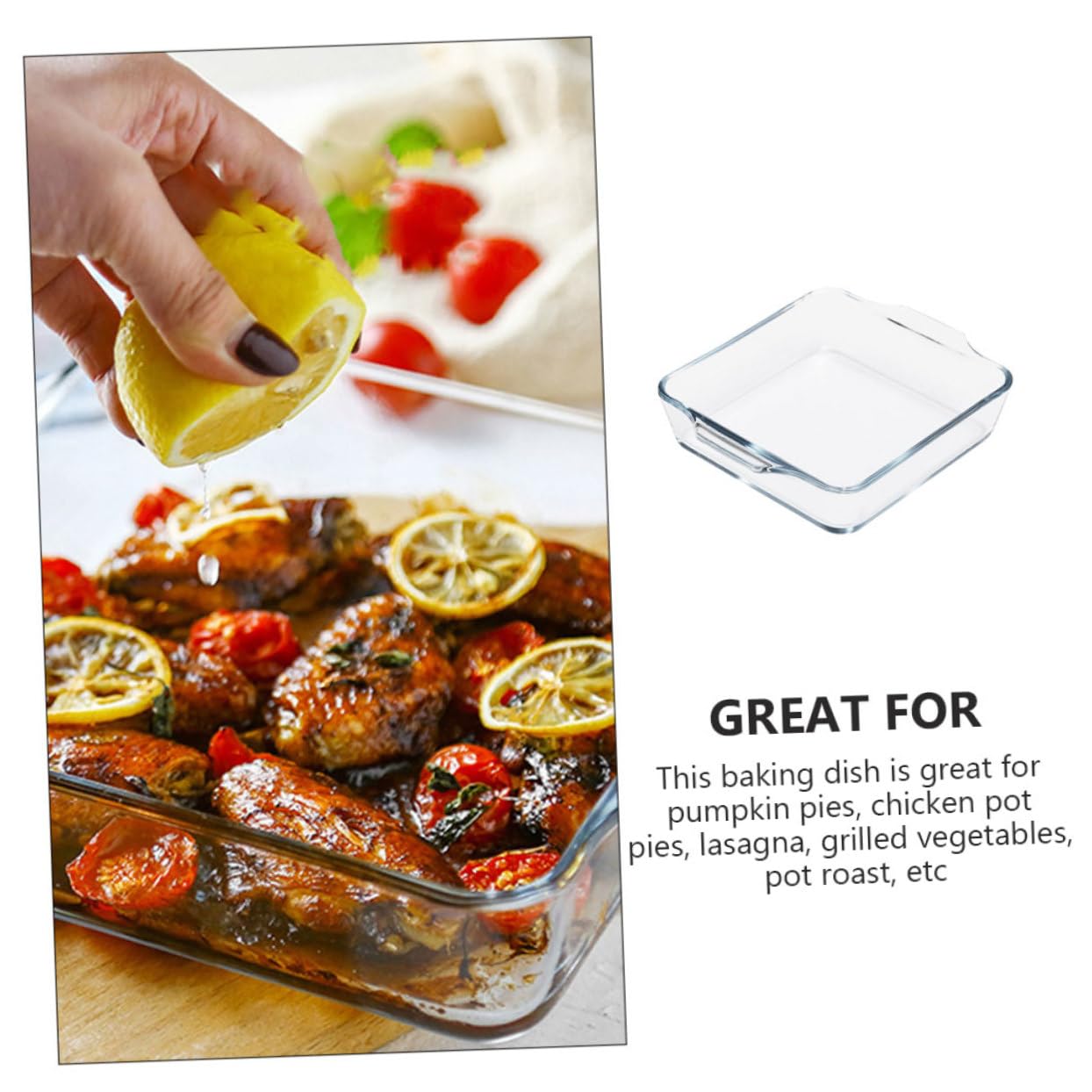 Amosfun Fuente de Vidrio para Hornear Doble Asa de 0.8l, Apta para Horno y Lavavajillas, Adecuado para Pasteles y Verduras Parrilla en Fiestas y Reuniones
