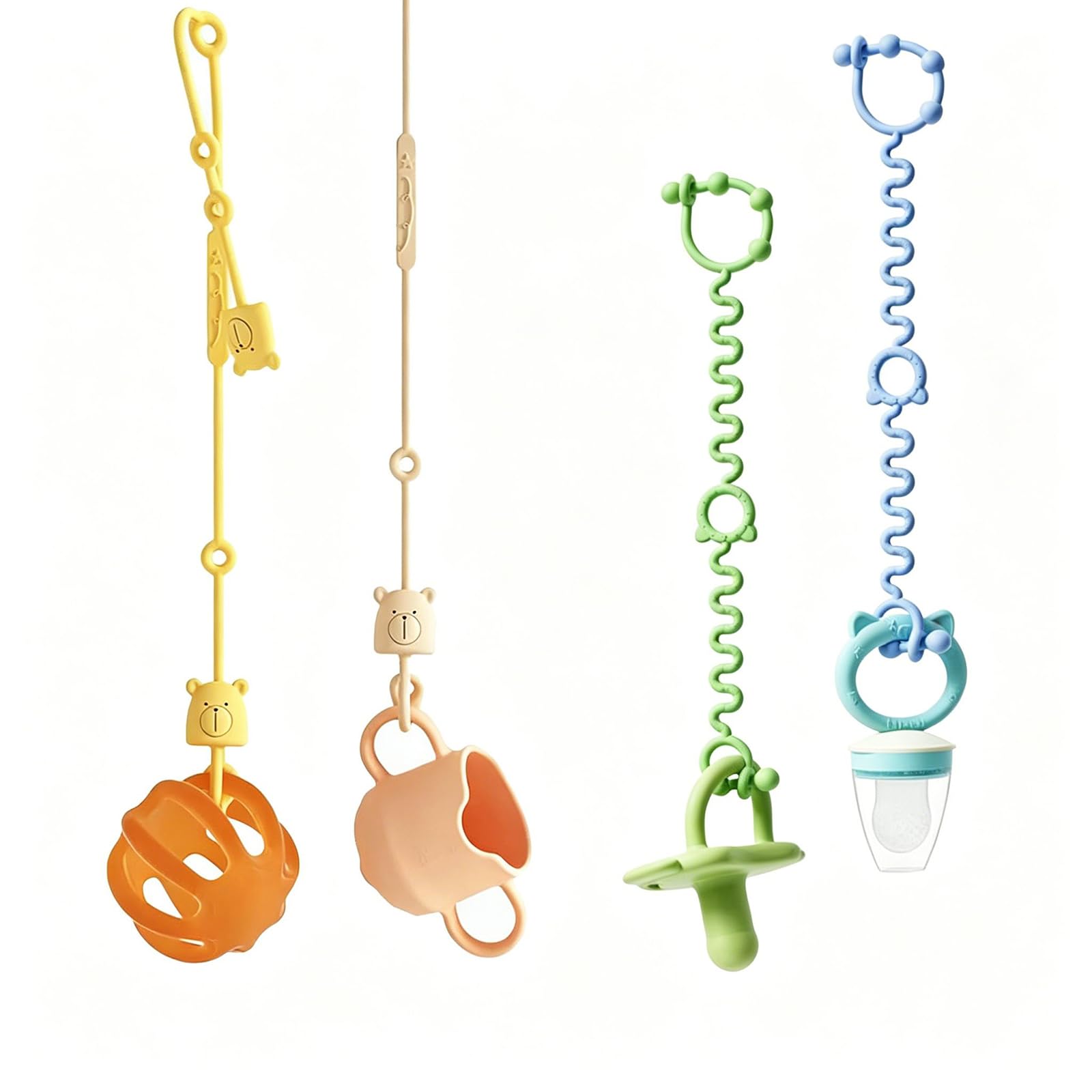 4-Pack Toy Straps, Food Grade Silicone Anti-Lost Strap and Securing Tether for Stroller and High Chair, Stretchable, 2 Sizes-image-14