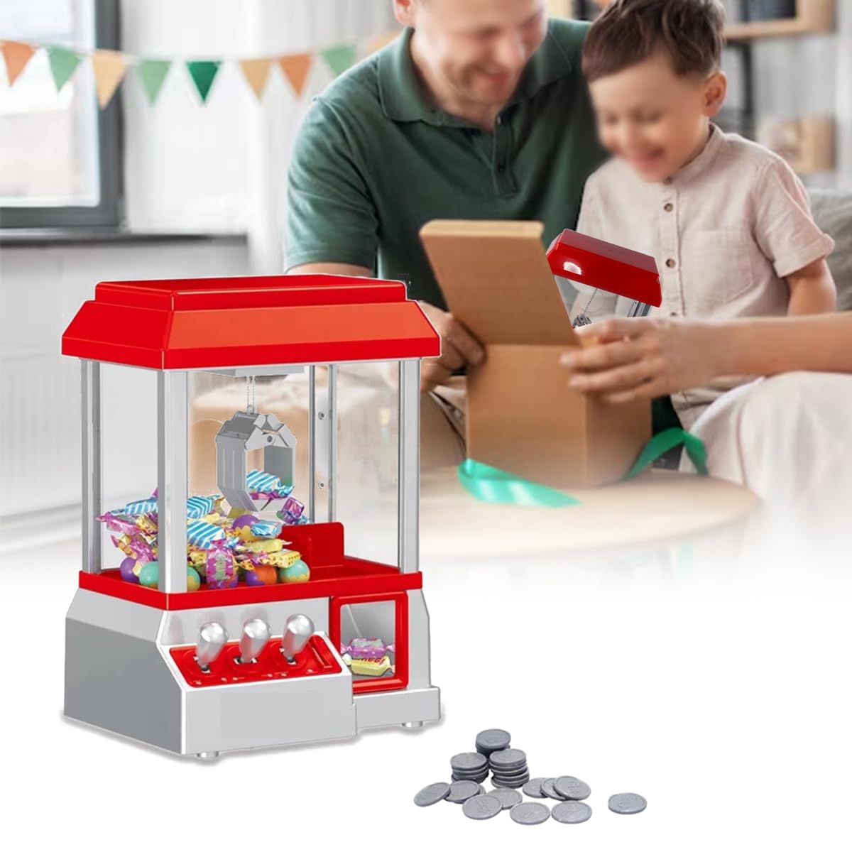 Minimáquina de Arcade de Caramelos con Forma de Garra para Dulces, muñecos pequeños, dispensador de Dulces con premios de Juego y 24 Monedas