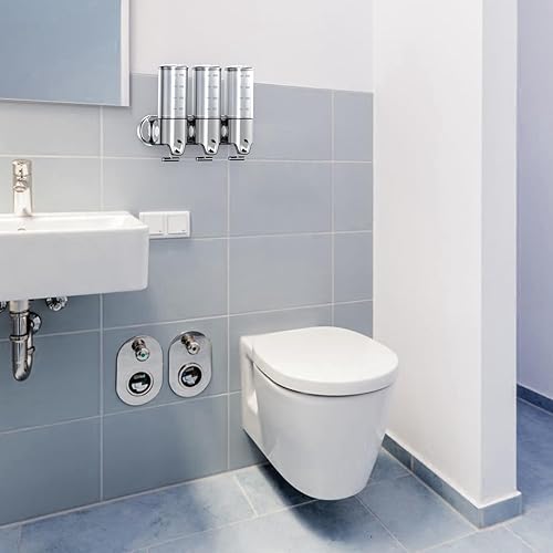 Miniatura 5 de Dispensador y organizador de bomba de ducha de baño montado en la pared 3 en 1, con etiqueta impermeable, sostiene champú, acondicionador, gel de