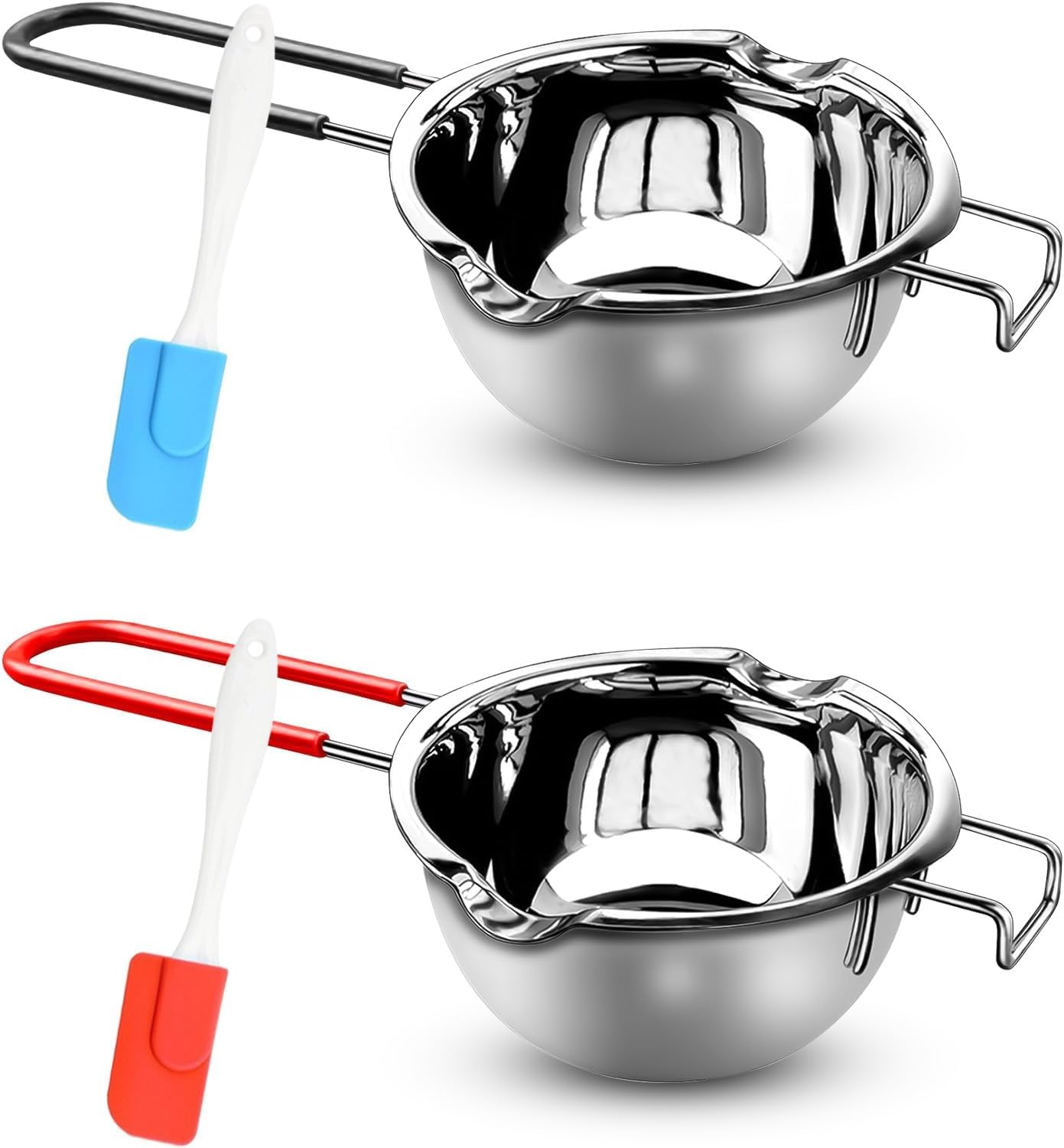 2 PièCes Creuset pour Bain-Marie, Bol de Fusion Acier Inoxydable 304 avec 2 Spatules Et PoignéE RéSistante à La Chaleur pour Chocolat, Sucre, Beurre, Fromage et Bougies (400 ML)