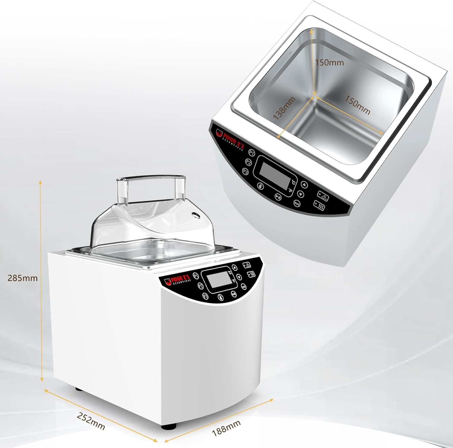 4E's USA 2L Lab Water Bath Incubator: Digital 2 Liter Laboratory Thermostatic Water Bath with Precise Temperature Control, LED Display, Timer, Dry-Start Protection Feature, Over-Temp Cut-Off & Alarm