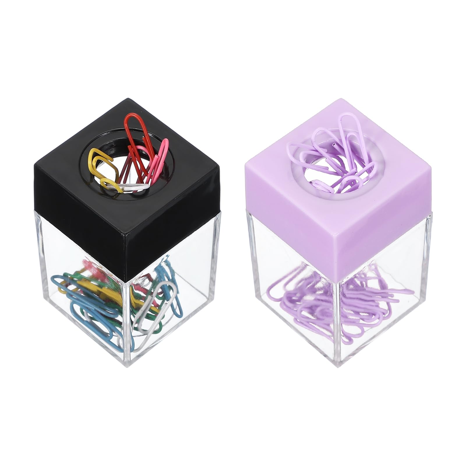PATIKIL Magnetic Paper Clip Holder Dispenser, 2Pcs Large Capacity Paper Clip Organizers with Magnetic Top for Desk Supplies, Office, Classroom, Home, Purple/Black(36Pcs, Multicolor Clip)