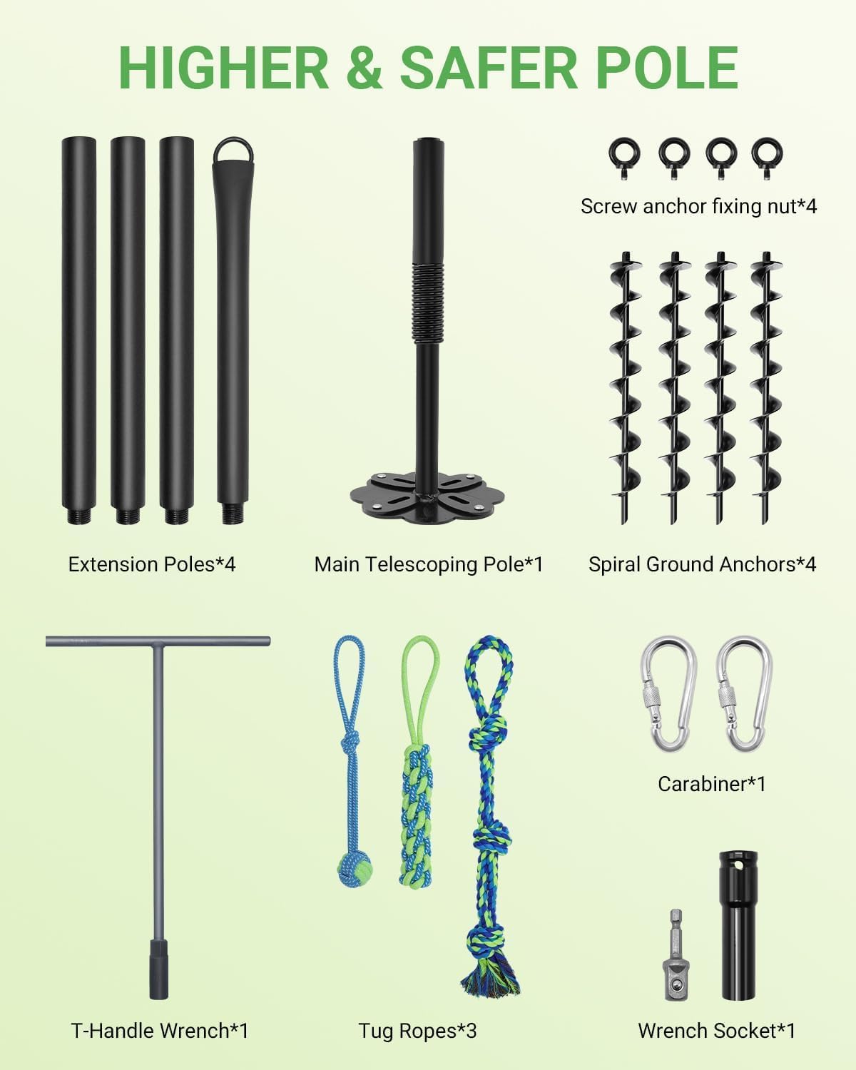 Juguete para perros de 78.7 cm a 198.1 cm, 3 cuerdas reemplazables y anclaje en espiral, 4 postes de resorte duraderos para perros grandes, medianos y pequeños