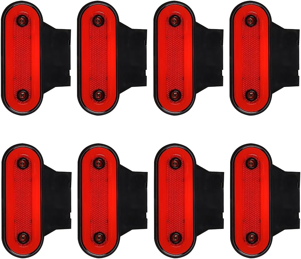 - 12V-24V LED Side Marker Lights, Universal LED Side Lights for Trucks, 8-Packs Oval Side Fender Marker Indicator Clearance Lights for Trailers Lorry Van Boat Marine, Red Lens Red Light